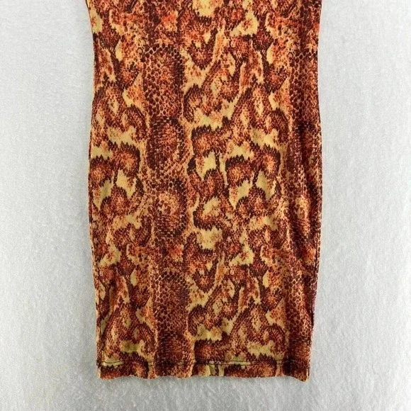 Urban Outfitters Dress Women's Sz Small Orange Mesh Snakeskin Mock Neck Bodycon - Picture 8 of 13